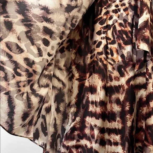 NWT Marciano Guess Animal Magic Wrap Skirt Size XS 100% Pure Silk Brown & Tan - Picture 8 of 16